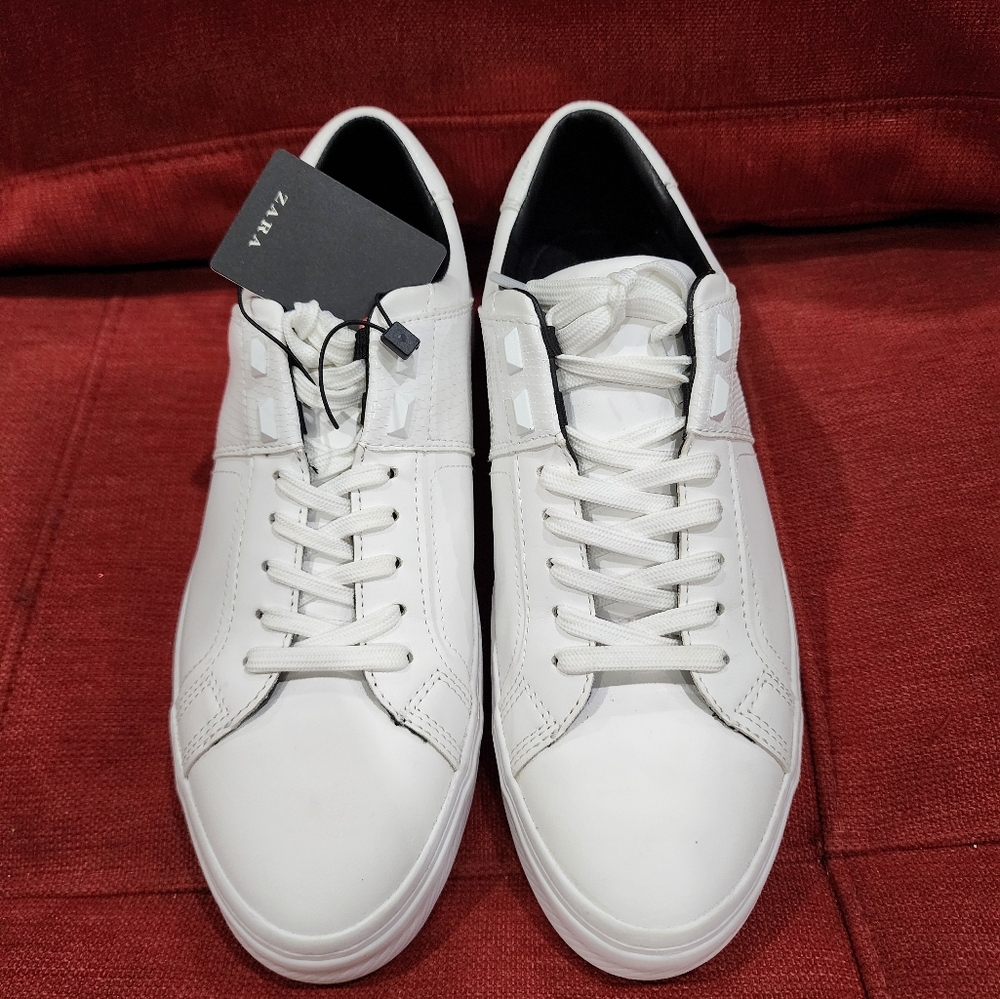 ZARA - Men White Leather Sneakers with Studs - Size 43